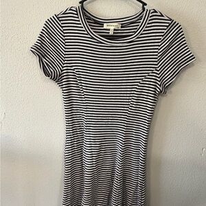 Monteau Navy and White Striped Short Sleeve Top